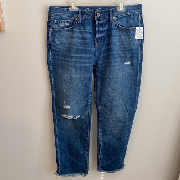 We The Free Distressed Button Fly Fray Hem Jeans